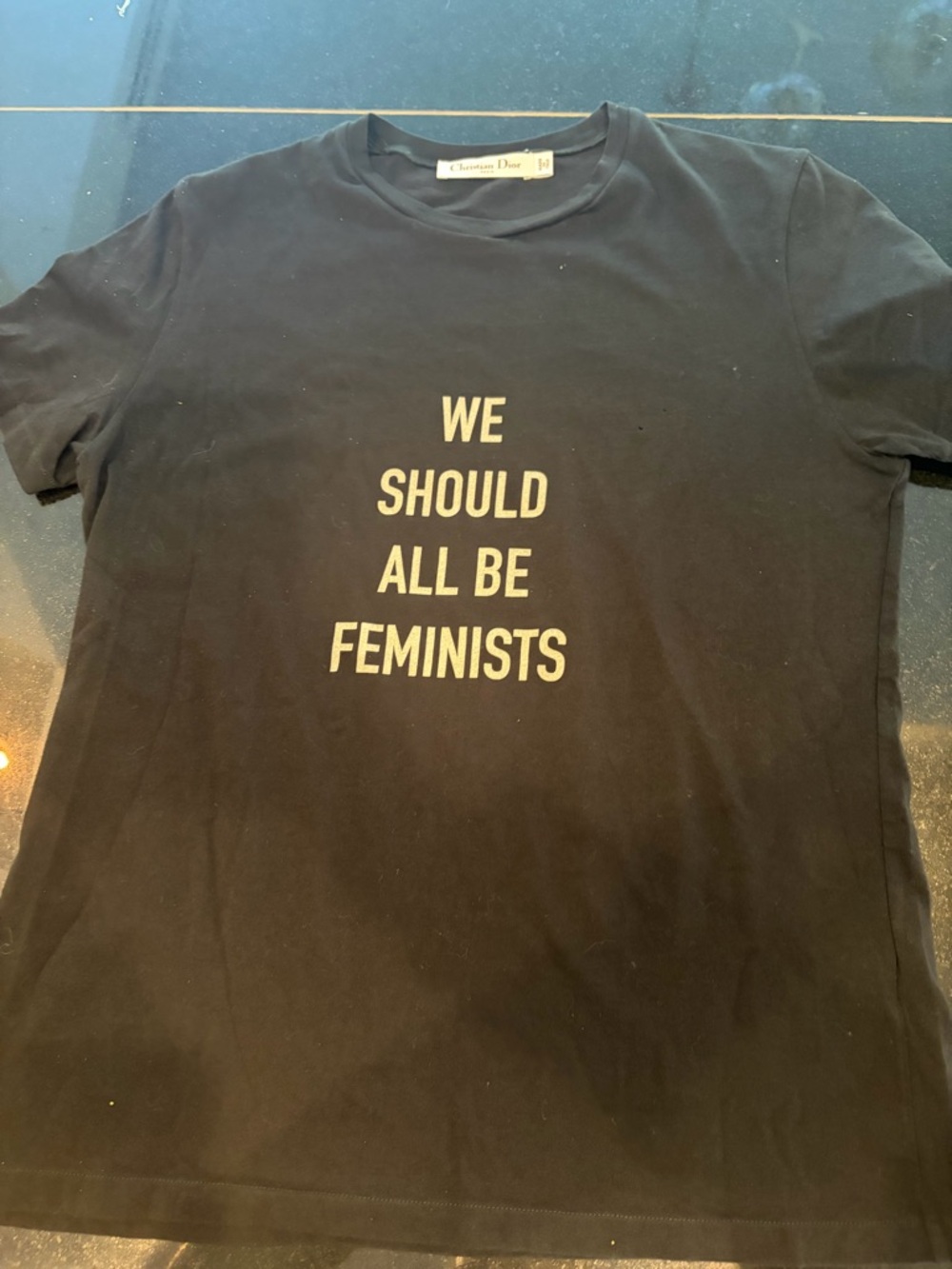 Dior Black Short-Sleeve Tee with Beige Text "We Should All Be Feminists"